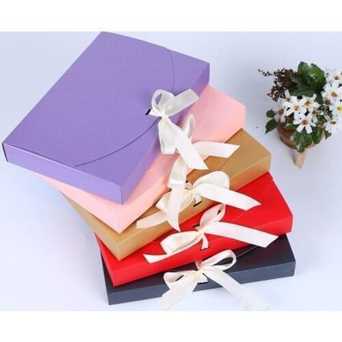 100pcs 26x17.5x3.5cm Large Gift Box Cosmetic Bottle Scarf clothing Packaging Color Paper Box with ribbon Underwear packing box