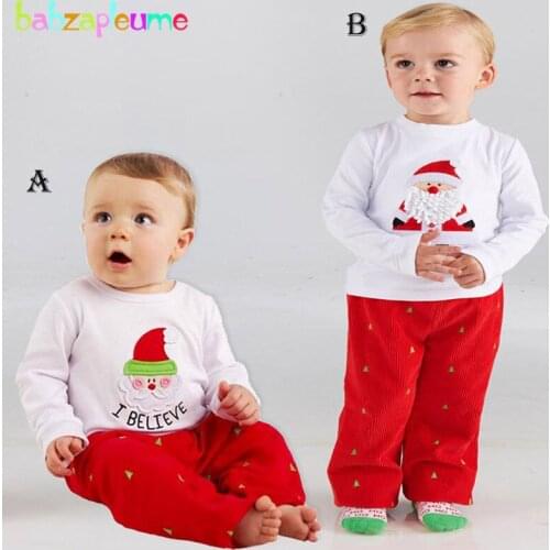 2PCS/1-5Years/Christmas Santa Claus Outfits Kids Clothes Baby Boys Suits Cartoon Cute T-shirt+Pants Children Clothing Set BC1231