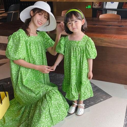 2021 Summer Dress Mother Daughter Family Look Loose Pure Color Dress Clothes Family Matching Outfits Clothes Dress