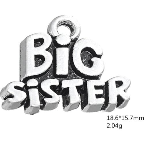 2021 New Tibetan Silver Plated DIY Charm Big Sis Sister Word Charm Jewelry charms for jewelry making