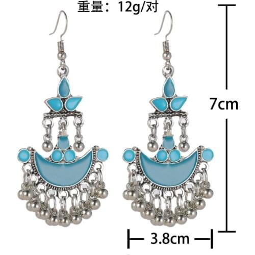 2021 Vintage Red Indian Earrings For Women Boho Jewelry Retro Ethnic Gypsy Silver Color Bell Flower Tassel Jhumka Earrings