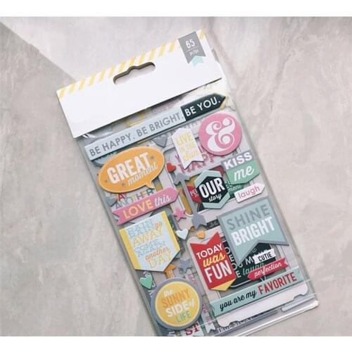 65pcs Be Happy 3D Cardstock Die Cut Stickers for Scrapbooking Happy Planner/Card Making/Journaling Project Craft