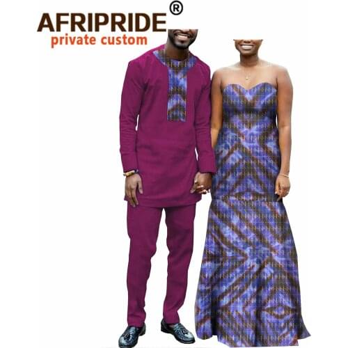 African Clothes for Couple Clothing Women Maxi Dress Men Print Shirt and Ankara Pant 2 Piece Set Dashiki Outfits Wedding A20C008