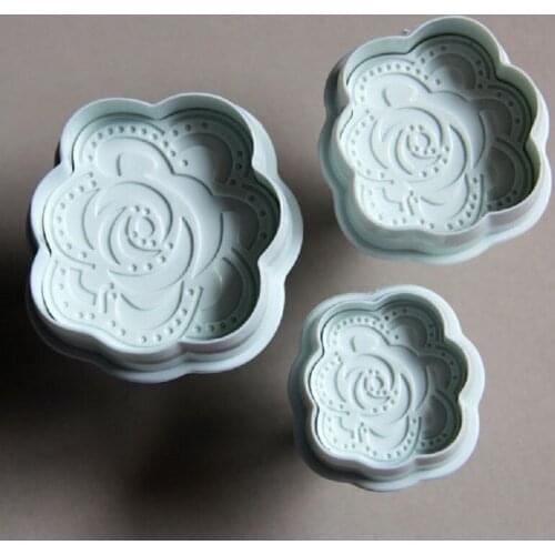 Free Shipping 3pcs Plastic Rose Plunger Cookie Cutters Sugarcraft DIY Cake Decorating Molds Set