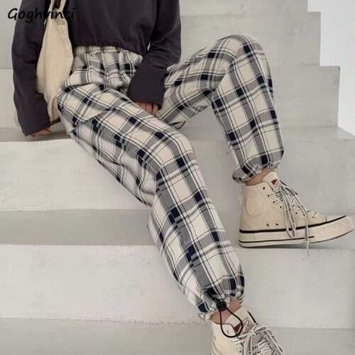 Casual Pants Women Plaid Pattern Wide Leg Trousers Womens Leisure Chic Ins High Quality All-match Fashion Bottoms Streetwear New