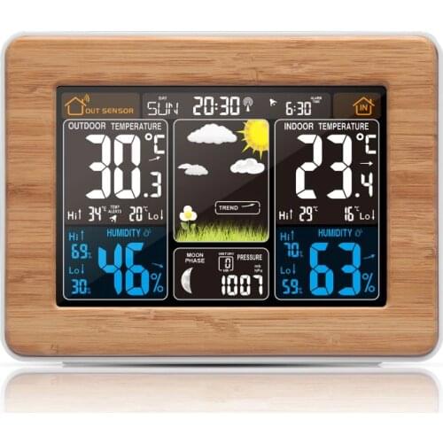 JOYLIVE Color Screen Weather Forecast Clock Radio Wave Clock Multifunctional Electronic Alarm Clock Wireless Weather Clock