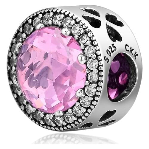 DIY Fits for Pandora Charms Bracelets Radiant Rose Heart Beads with Pink CZ 100% 925 Sterling-Silver-Jewelry Free Shipping