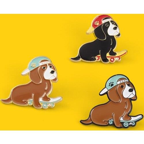 Cool Dogs Enamel Lapel Pin Brown Black Hat Brooches Hat Skateboard Backpack Badge Gift for People Who Love Puppies Custom