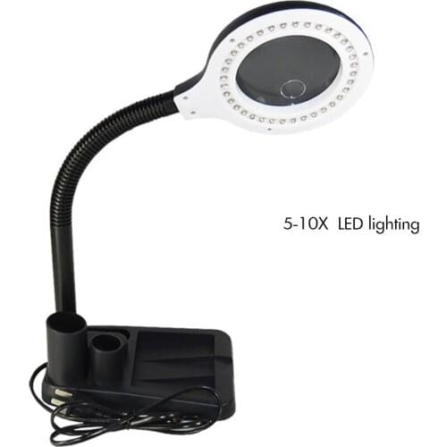 Flexible Magnifying Lamp 5X 10X Table & Desk Magnifying Loupe Energy Saving LED Ultra Bright Light Electronic Repair Tool