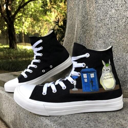 Wen Custom Design Hand Painted Black Shoes My Neighbor Totoro Anime High Top Men Womens Canvas Flats Sneakers Birthday Gifts
