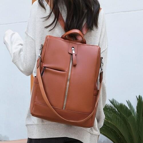 Classic Womens Leather Backpack Female Large Capacity PU Bagpack Casual Ladies Anti Theft Rucksack Fashion Waterproof Mochila