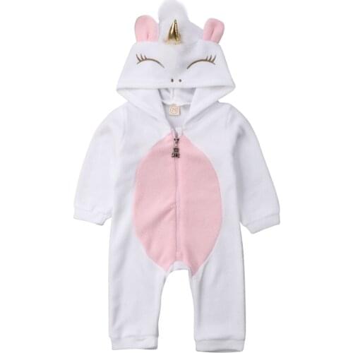 0-24Months Long Sleeve Zipper Rompers For Newborn infant baby girls Unicorn cartoon Jumpsuit Cute winter clothes