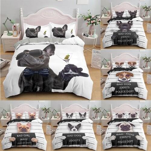 Fashion 3D Dog Bedding Set Digital Print Duvet Cover Pillowcase 2/3 Pcs Bed Single/Twin/Double/Full/ Queen/ King Size