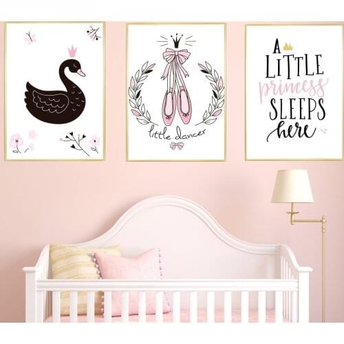 Little Princess Quote Swan Cartoon Cuadros Wall Art Canvas Painting Nursery Nordic Poster Wall Pictures For Living Room Unframed