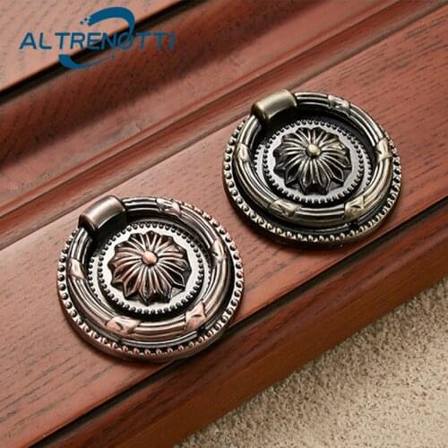 Furniture Handle Chinese Style Antique Bronze Round Totem Door Pull Wardrobe Kitchen Cupboard Drawer Cabinet Zinc Knob Hardware