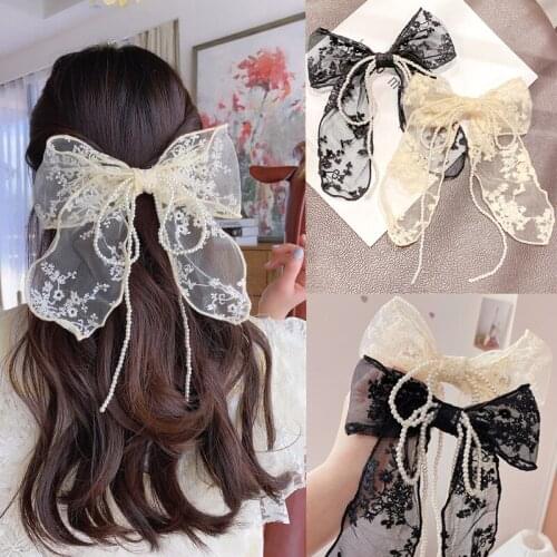 MueRaa Elegant Lace Pearls Women Girls Ribbon Hair Clips Hairpins Fashion Korean Style Lady Widding Hair Accessories Hairgrips