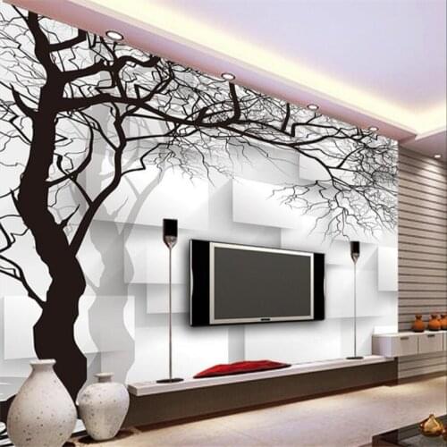 Nach tapeten wandbilder hand gemalt schwarz und weiß 3d abstrakte baum box TV sofa hintergrund wand 3d tapete Beibehang