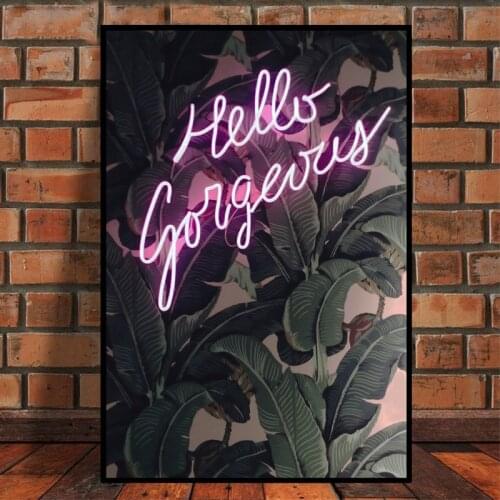 Wall Canvas Painting Gorgeous Neon Sign with Banana Leaves Print Neon Wall Art Picture Botanical Picture Home Room Decor