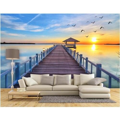Custom mural on the wall wallpaper 3d Seaside wooden bridge scenery at dusk home decor photo Wallpaper rolls in the room