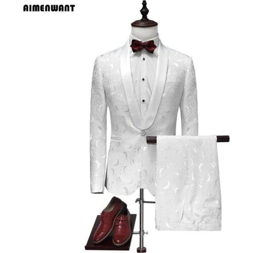 2018 New Arrivals Korea Slim Grooms Wedding Prom Suit England Gentleman Dinner White Blazer Groomsman Suits+Pants Set Overalls