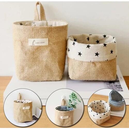 Hanging Pocket Storage Basket Small Sack Sundries Organizer Cosmetic Organizer Cotton Linen Home Decor Wall Storage Bag