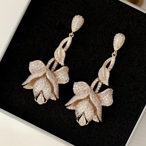 Origin Summer Exaggeration Bling Bling Rhinestone Tulip Dangle Earring for Women Delicate Plant Earring Jewelry Pendientes