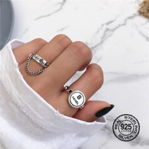 925 Sterling Silver Opening Adjustable Round Letter Chain Lucky Lady Geometric Index Finger Korean Fashion Couple Jewelry INEFFA
