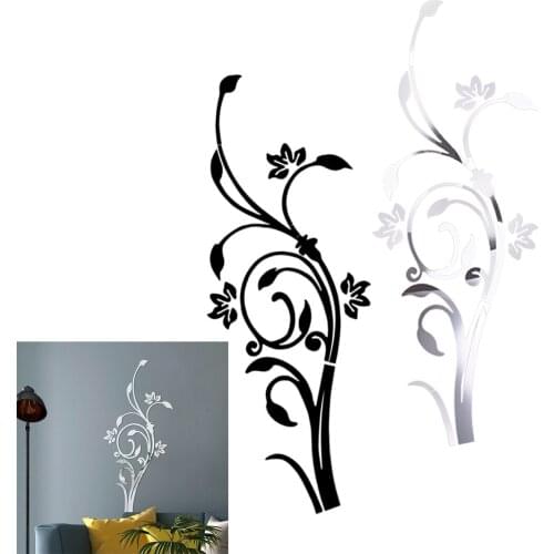 Silver/Black 1 Set 3D Acrylic Removable Flower Art Mural Mirror Decal Sticker For Home Room Wall Decoration