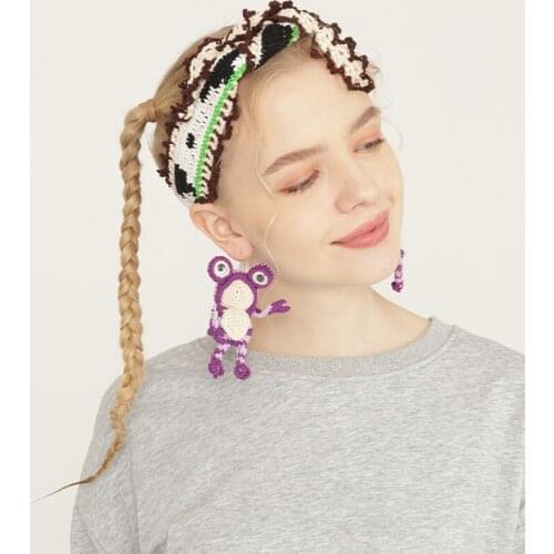 Earrings 2021 Trends Womens Cotton Thread Handmade Frog Funny 925 Silver Hook Three-Dimensional Earrings or Ear Clip Cute