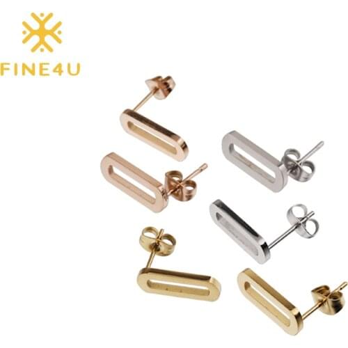 FINE4U E302 Stainless Steel Paper Clip Design Stud Earrings Minimalist Paperclip Earrings for Women Teen Girls
