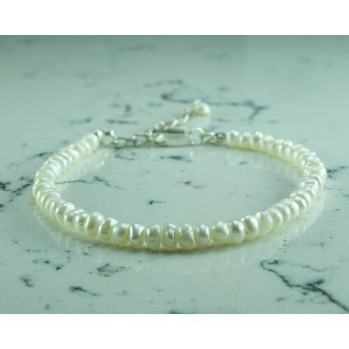 Pearl Bracelet White Gemstone Bead, 925 Sterling Silver Jewelry for Women, June Birthstone Hand Made in TURKEY