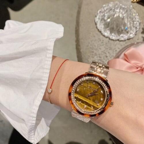 Tigers Eye Stone Face Gum Frame Sexy Leopard Watches for Women Full Steel Rose Gold Watch Quartz Crystals Wrist watch Analog
