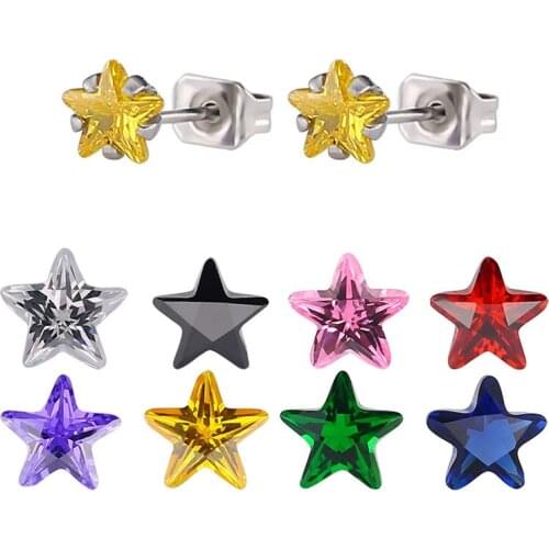 Earring for Womens Fashion Stainless Steel Zircon Earrings Ladies Simple Multicolor Star Earrings Gifts for Women Accessories