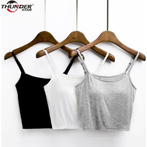 Summer Bralette Crop Top Women Modal Bulit-in Bra Spaghetti Strap Crop Cami Women Padded Bra Short Top Vest Cropped Feminino