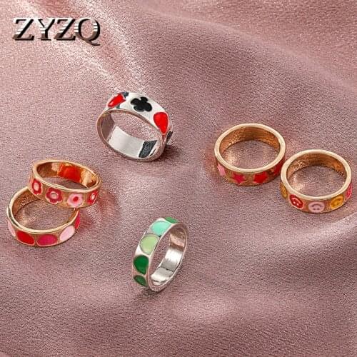 ZYZQ Bohemian Colorful Flowers Open Ring For Women Fashion Simple Gold Color Heart Shaped Ring Trendy Party Jewelry Gift
