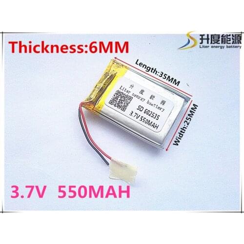 1pcs Li-polymer MODEL 602536 602535 550mah 3.7V lithium polymer battery MP3 MP4 GPS The connector