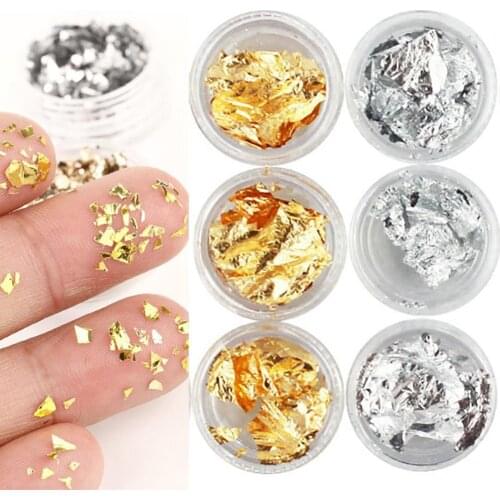 12Pcs Golden Silver Foil Papers DIY Acrylic UV Gel Nail Stickers Manicure Decor Nail Art Decor DIY Easy to Apply