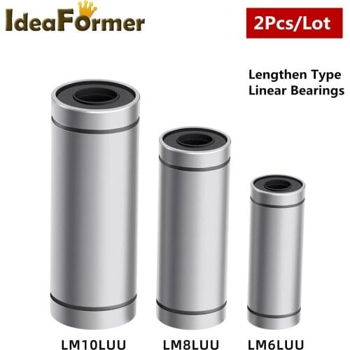 2Pcs/lot LM6UU LM8UU LM10UU lengthen Type Linear Bearing CNC Linear Bushing for 6mm 8mm 10mm Rods Liner Rail Linear Shaft Parts