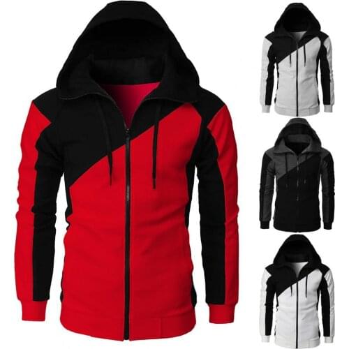 2021 Fashion Sweatshirt Hooded Zipper Closure Men Jacket Tracksuit Patchwork Color Slim Fit Casual Sweatshirt Male Clothing