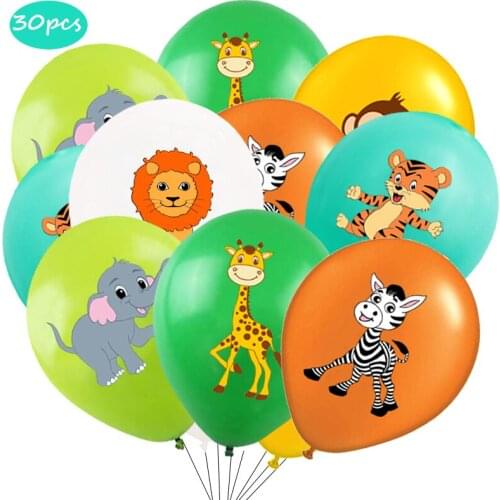 30pcs 12 inch Jungle Theme Latex Balloons Cute Cartoon Animal Pattern Balloons for Children Back to School Birthday Party Decor