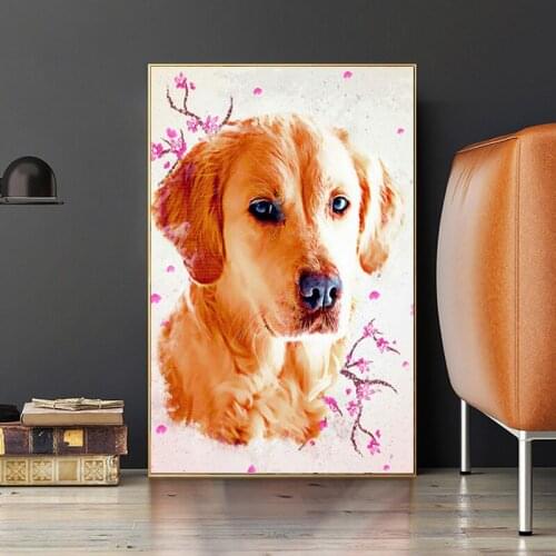 5D DIY Diamond Painting Golden Retriever Dog Mosaic Rhinestone Embroidery Animal Cross Stitch Flower Living Room Decoration Gift