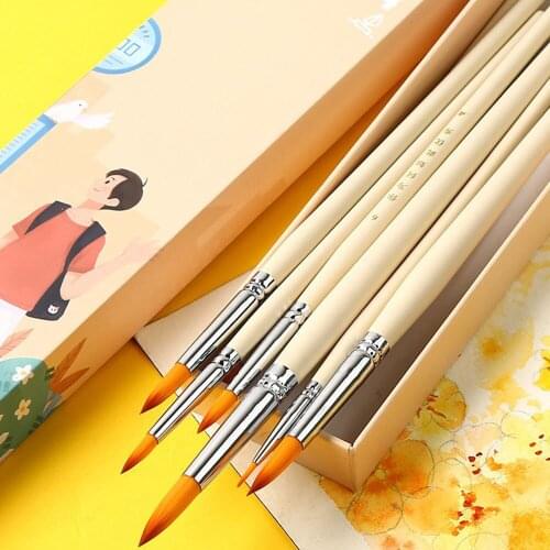 7Pcs/Set Watercolor Gouache Paint Brushes Different Shape Round Pointed Tip Nylon Hair Painting Brush Set Art Supplies