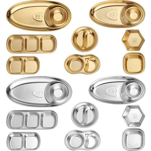 Stainless Steel Sauce Dishes for Kitchen Restaurant Sushi Dipping Bowl Mini Condiment Appetizer Plates with Compartment TS2
