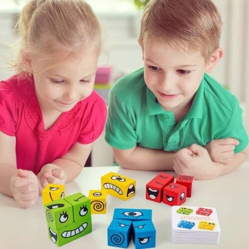 Wooden Building Blocks Montessori Face - Changing Logical Cube Thinking Training Childrens Early Educational Toys