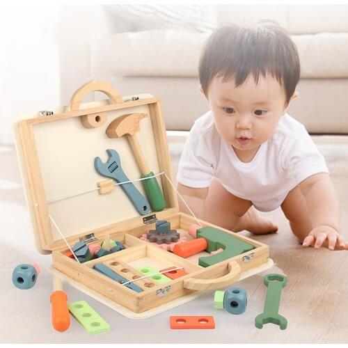 Kids Wooden Toolbox Pretend Play Construction Toy Tool Box Role Play Age 3