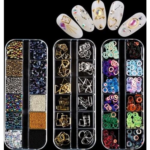 Nail Art Rhinestones Case Assorted Mix Gem Designs Tips Uv Gel Decoration Diy Nail Stickers Diamond Sequin Nail Accessory Chain