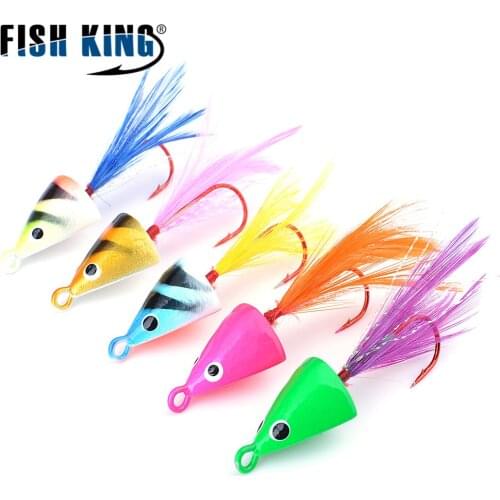 FISH KING fishing lure 5pcs/lot 3g 5g 8g 11g multicolor Ice Fishing Jigging Lure Jig Head Hook With Feather For Fishing pesca