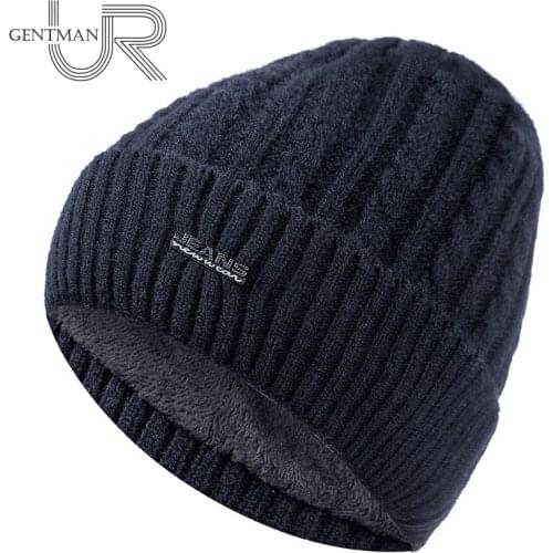 Unisex Jeans Label Winter Hats For Men & Women Twist Design Add Fur Lined Warm Ski Beanie Knitted Hat Fashion Bonnet Cap