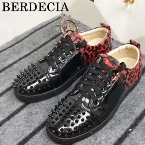 Berdecia Leopard Leisure Style Flats Rivet Black Casual Shoes Low Top Lace-Up Outdoor Running Vulcanized Shoe Tenis Masculino