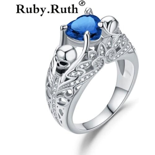 Skull Heart Shape CZ Stone Promise Ring for Women Fashion Jewelry Wedding Gift